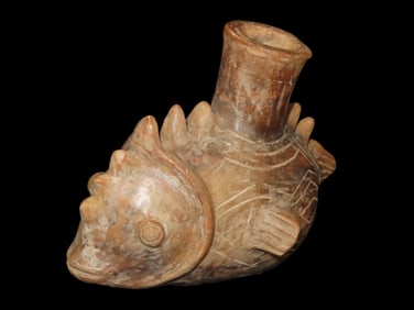 Pre Columbian 5 3/4'' Long Fish Effigy Pottery Vessel,Found In South America