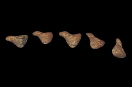 Set Of 5 Effigy Parrot Pre Columbian Moche Pottery Beads