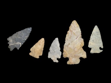 Lot of 5 Common Arrowheads, Ex David Elwell Collection
