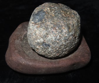 3" x 3" Hematite Mortar w/ 1 1/2" Grinding Stone, found in Pacific Northwest, Ex Bill Heuter