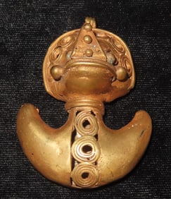 2 1/4" Tairona Tumbaga Zoomorphic Effigy Pendant, Motley COA, found in Central America