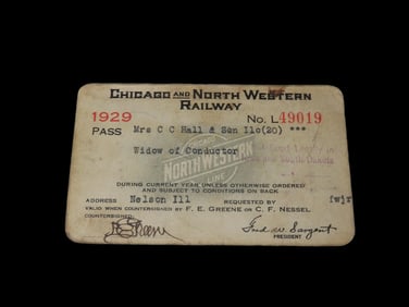 1929 Chicago & North Western Railway Pass for Conductor's Widow and Son, out of Nelson, IL