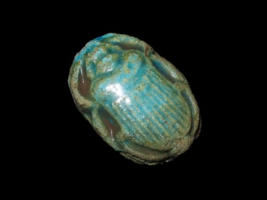 1 5/8" Authentic Ancient Faience Scarab Talisman, Late Kingdom