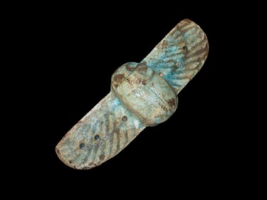 3 3/4" Authentic Ancient Faience Winged Scarab Amulet/Talisman