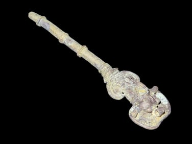 4" Pre-Columbian Copper Effigy Cloak Pin, Motley COA, found in South America, Ex Steve Barras Estate
