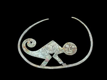 3 1/4" Pre-Columbian Copper Monkey Effigy Nose Ornament, Motley COA, found in South America, Ex
