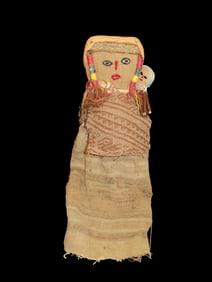 11 1/2" Peruvian Chancay Doll, Mother w/Child, Antique, Burial Doll