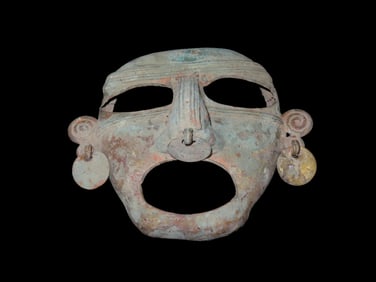5 3/4" Pre-Columbian Copper/Gold Alloy Human Effigy Mask, found in Peru, South America
