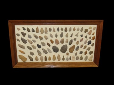 27" x 15" Nice Frame of Arrowheads out of the Michael Knobe Collection form Northeast Arkansas