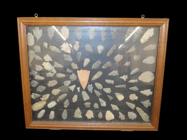 22" x 18" Nice Frame of Arrowheads out of the Michael Knobe Collection form Northeast Arkansas