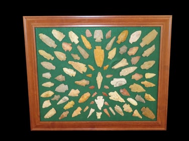 23" x 19" Nice Frame of Arrowheads out of the Michael Knobe Collection form Northeast Arkansas