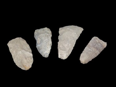 Lot of 4 archaic Blades, found in Henry Co., Iowa on the Meyer Farm by Mervin Grosscup, 1985
