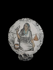 Vtg Native American Indian Wall Plaque Hand Painted Artist Signed Etched