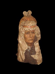Beautiful Native American Bust Sculpture Indian Chief Wood Texture Like Resin Design