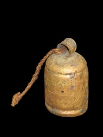 8 1/2" Vintage Primitive Copper Cow Bell, Decorative Etching, Great condition