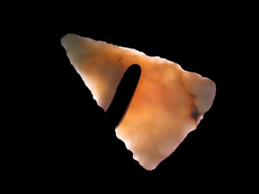 1 3/4" Early Triangular Pt, 900-7000 yrs BP, Comanche Co., Texas, transluscent chert