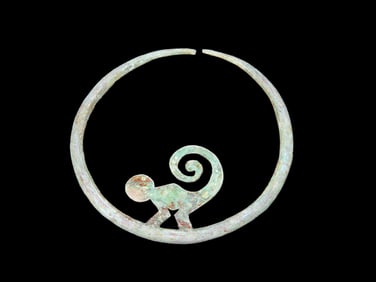 2 1/8" Copper Monkey Effigy Nose Ring, Motley COA, found in South America, Ex Steve Barras Estate