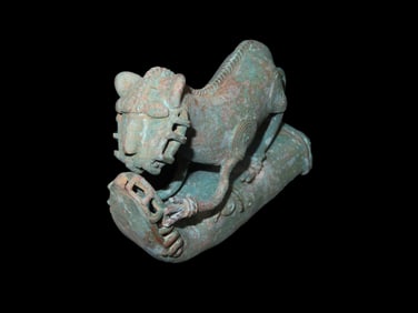 3 1/2" Copper Jaguar/Crocodile Effigy Mace, Motley COA, found in South America, Ex Steve Barras