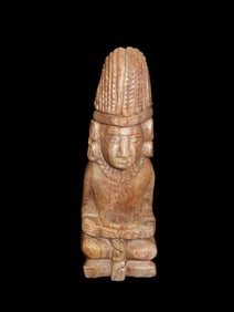 9 3/8" Tall, Native American Statue, Nice Carving Tan Stone