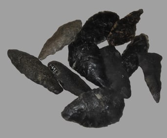 10 Obsidian Arrowheads, With Collector Number Found in California