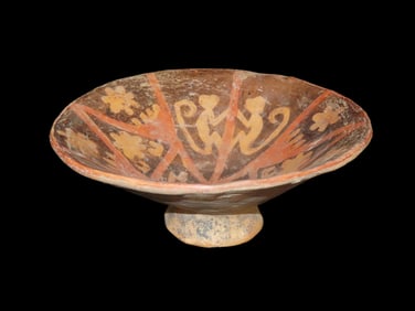 3 5/8" Tall, 8 3/4" Dia. Pre Columbian Narino Polychrome Pottery Vessel Art, Pedestal Bowl