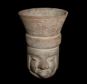 3 3/4" X 2 3/4" Pre Columbian Moche Head Pot from Peru