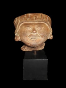 11" Tall Pre Columbain Pottery Bust, Museum of Natural History Replica, Glued on Back