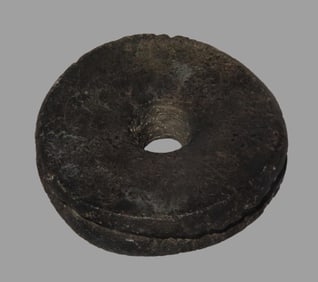1 1/2" Pre Columbian Soft Stone Bead or Ear Spool, Grooved Edge
