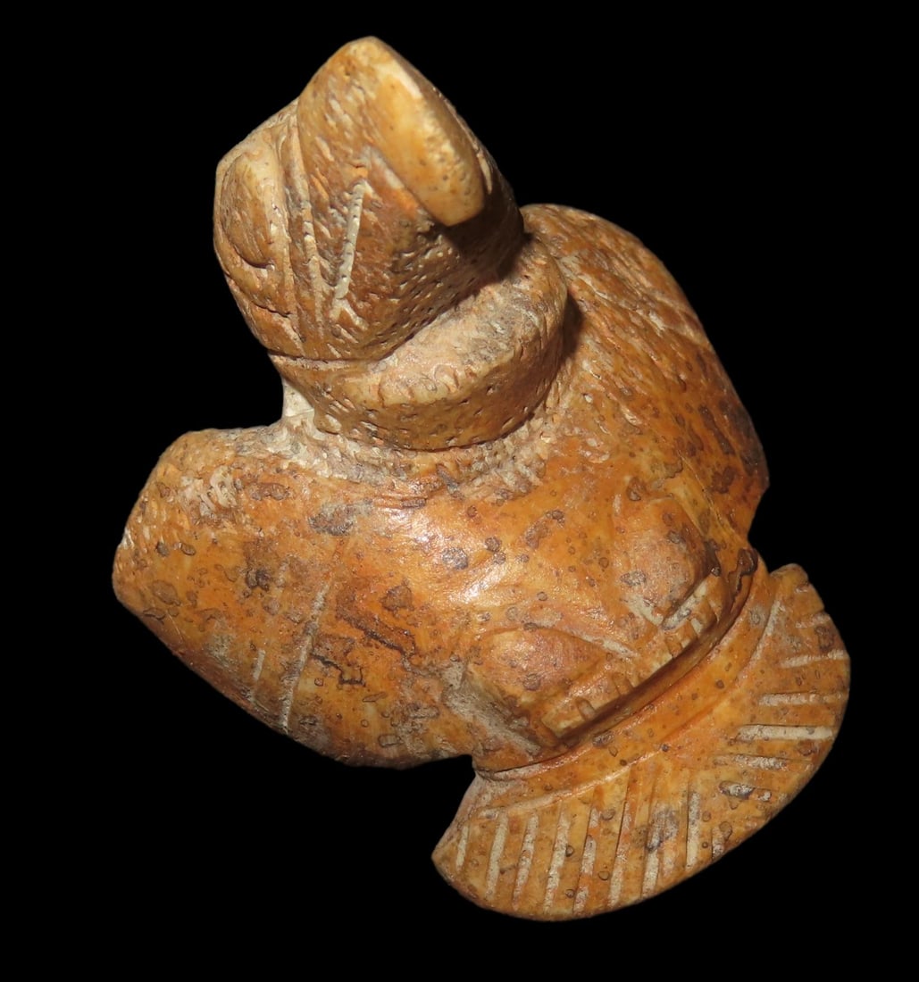 1 5/8" X 1 7/16" Pre Columbian Flying Bird Effigy Pendant, Made from Bone, Found in Peru: 1 5/8" X 1 7/16" Pre Columbian Flying Bird Effigy Pendant, Made from Bone, Found in Peru