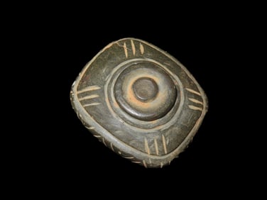 2 1/4" X 1 15/16" Pre Columbian Stone Carved Stamp/ Pendant, From Peru