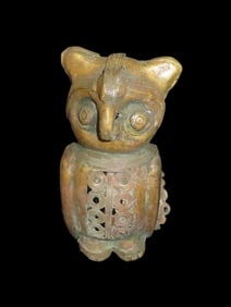 5 3/4" Huge Gold/ Copper Alloy Pre Columbian Owl Effiy, South America