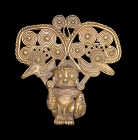 4 1/8" X 4 1/4" Gold/ Copper Alloy Pre Columbian Tairona Tumbaga Figureen
