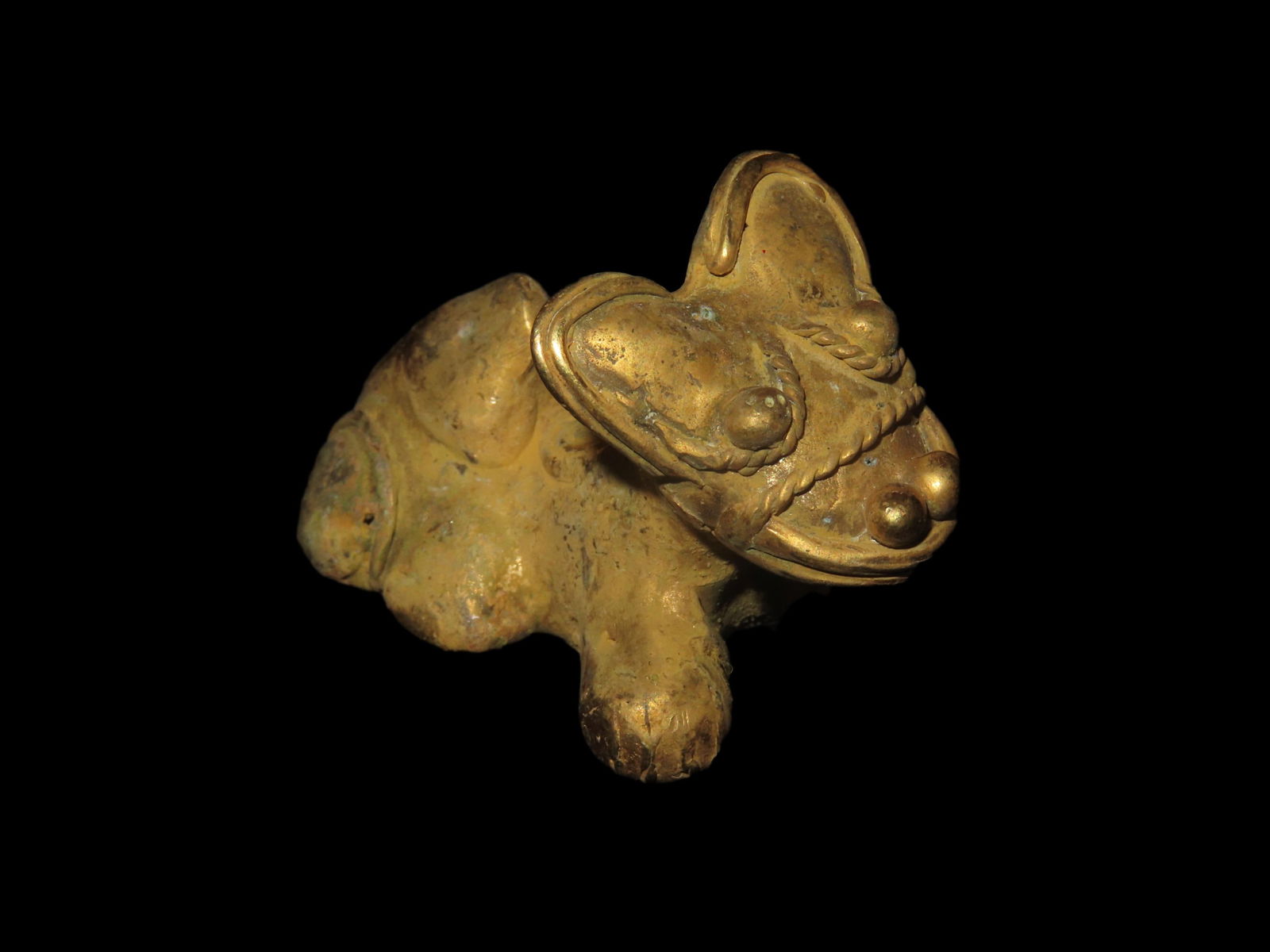 1 3/4" Gold/ Copper Alloy Pre Columbian Tairona Tumbaga Dog Figureen Pendant (1 of 5)