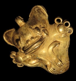1 3/4" Gold/ Copper Alloy Pre Columbian Tairona Tumbaga Flying Parrot Figureen Pendant