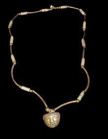 24" Pre Columbian Copper & Jadeite Necklace, From Chilie