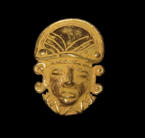 1 3/4" Gold/ Copper Alloy Pre Columbian Tairona Tumbaga Maskette Figureen Pendant