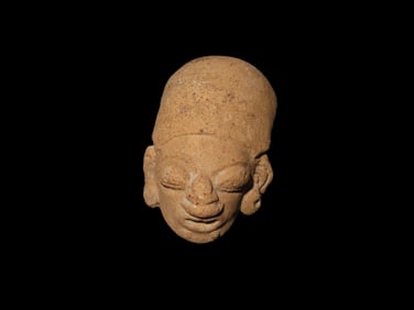 2 1/8" Pre-Columbian Pottery Human Head Effigy, features Elongated Skull, found in South America