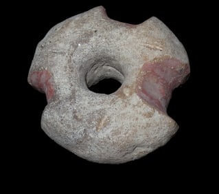 2 3/4" Pre-Columbian Dense Pottery Mace Head, features Painted Grooves, found in South America