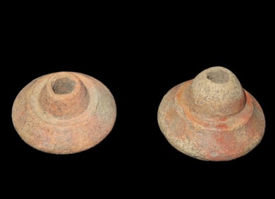 Pair of Pre-Columbian Pottery Beads, 1 1/4", found in South America