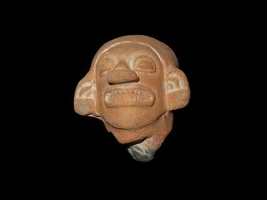 1 3/4" Pre-Columbian Pottery Human Head Effigy, features Elongated Skull, found in South America