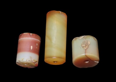 Set of 3 Pre Columbian Agate Beads, South America