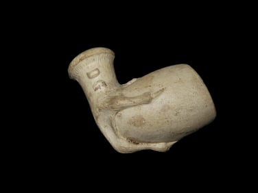 Early Kaolin Trade Pipe, Eagle Claw Style, Stamped 1585 DC