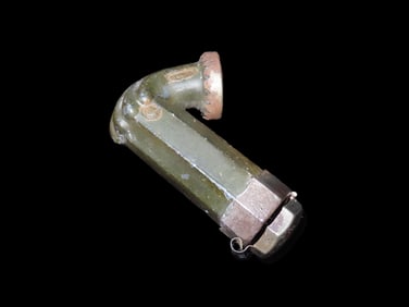 3 1/2" 1700's Pipe with Metal Lid, Early European Made From Kaolin with a Green Surface