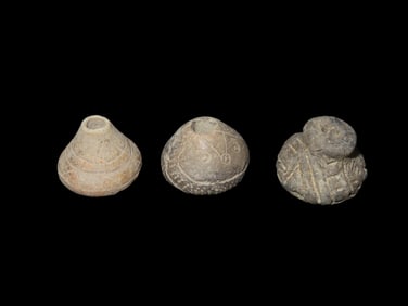 3 Nicely Engraved Pre Columbian Beads, Machalilla Culture, 1500 BCE to 1100 BCE