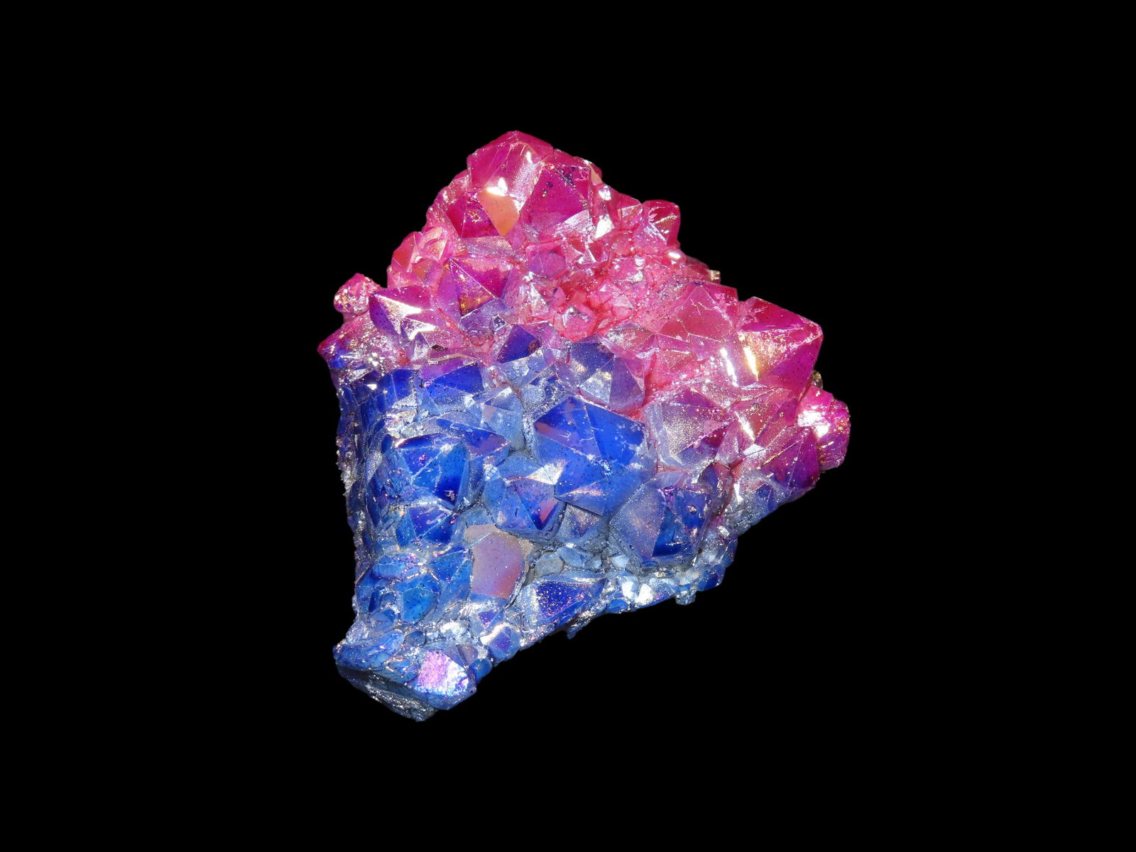 223 Gram Pink/ Blue Quartz Crystal Cluster Formation, Coated in Titanium (1 of 4)
