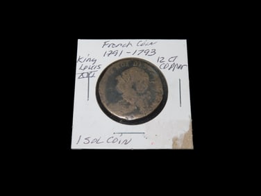 King Louis XVI 12 CT French Antique Copper Coin, 1791- 1793