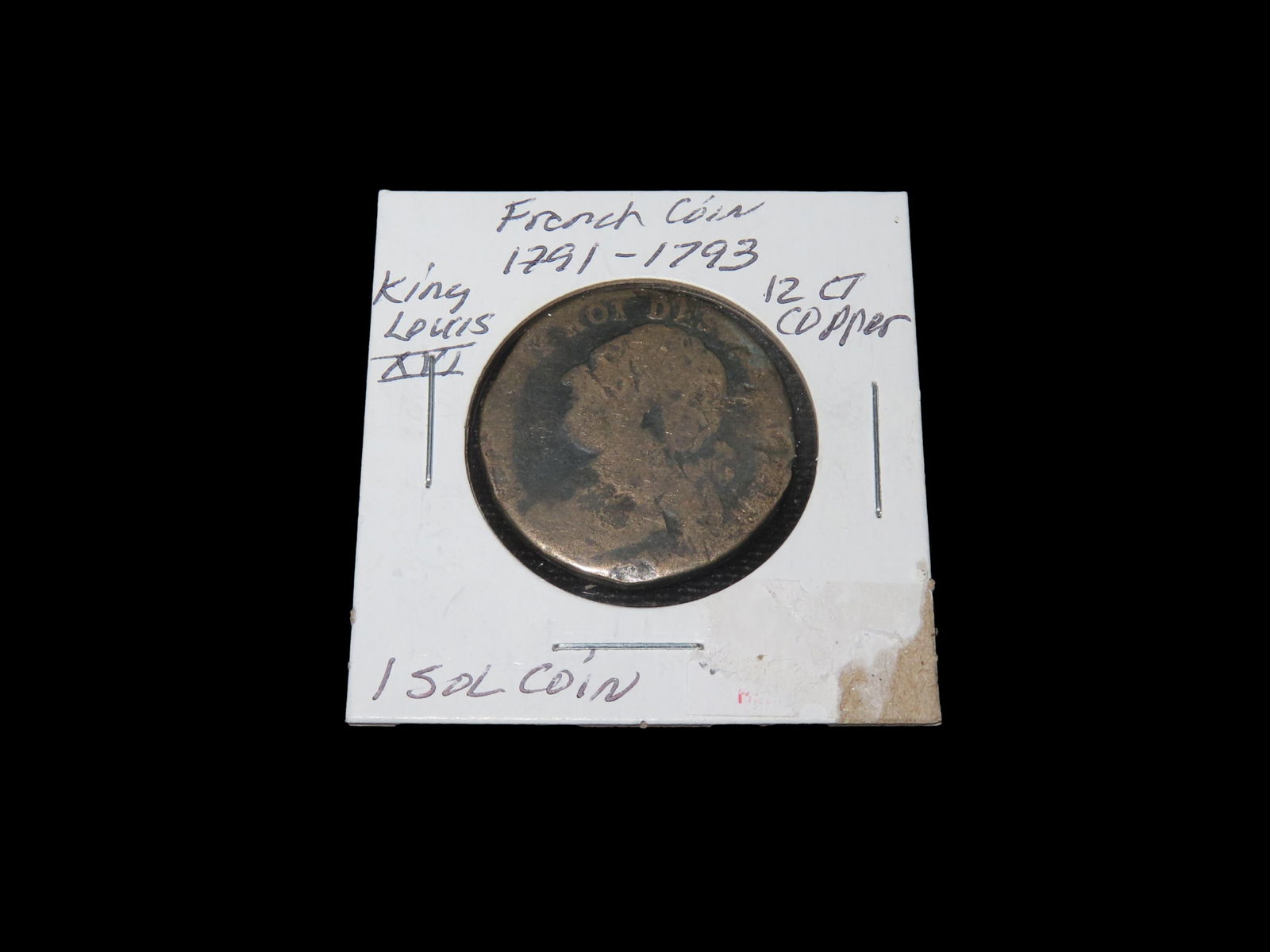 King Louis XVI 12 CT French Antique Copper Coin, 1791- 1793: King Louis XVI 12 CT French Antique Copper Coin, 1791- 1793