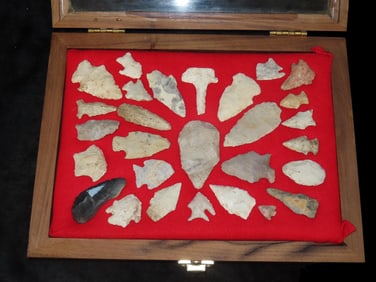 12" X 9" Collection of 28 Arrowheads Found in the Midwest