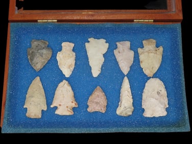 9" X 6" Collection of 10 Arrowheads Found in Illinois