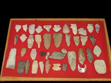 12" X 18" Collection of Arrowheads Found in the Midwest